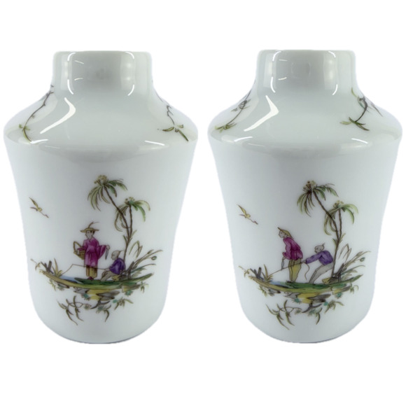 Raynaud & Co Limoges Porcelain Bud Vase Hand Painted Asian Scene Miniature Decor - Picture 1 of 12